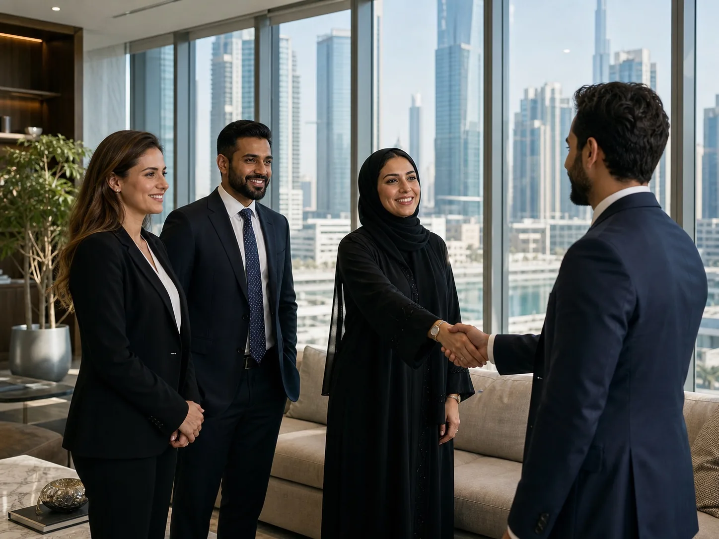 BizHype Zone team welcoming a client in a Dubai office